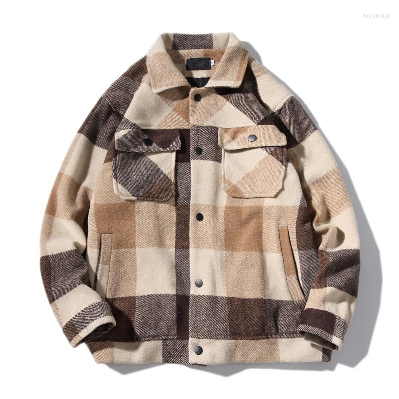 

Men's Wool & Blends Woolen Coats Jackets Men 2022 Autumn Winter Retro Casual Plaid Coat Male Fashion Jacket Korean Streetwear Mantel Wolle K, Grey jk1918
