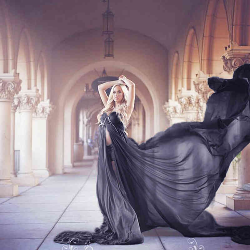

Don&Judy Chiffon Long Train Maternity Dresses For Photo Shoot Slit Front Pregnant Woman Photography Dress Baby Shower Gowns G220418, Royal blue