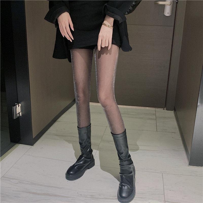 

Socks & Hosiery Black Silk Stockings Women's Spring And Autumn Thin Anti Hook Silver Sexy Bright Flash Bottomed Jumpsuit SummerSocks