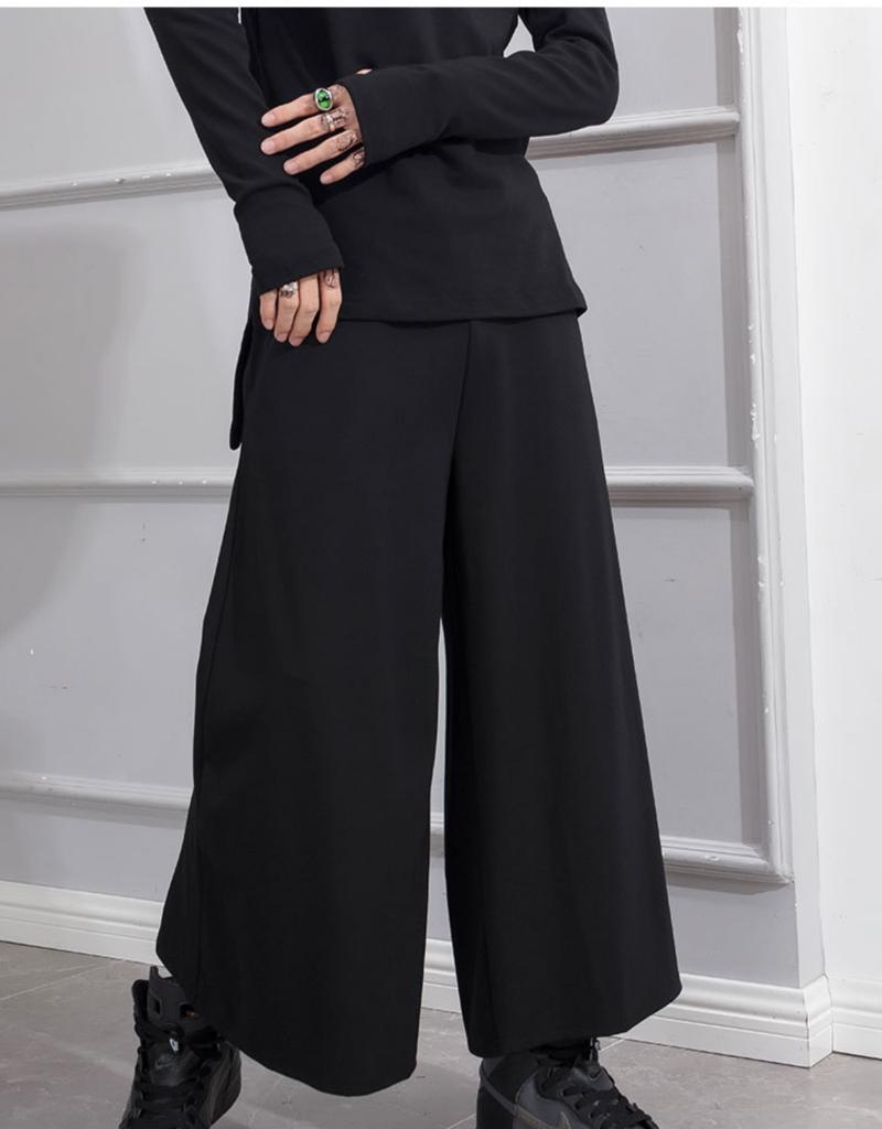 

Men's Pants Solid Color Loose Trumpet Straight Casual Dance Wide Leg Capris Elastic Waist Performance Stage Nightclub, Black