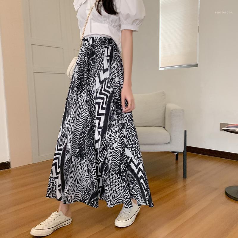 

Skirts 2022 Women' A-line Skirt Mid Length High Waist Fashion Retro Zebra Pattern Big Swing Summer, See chart