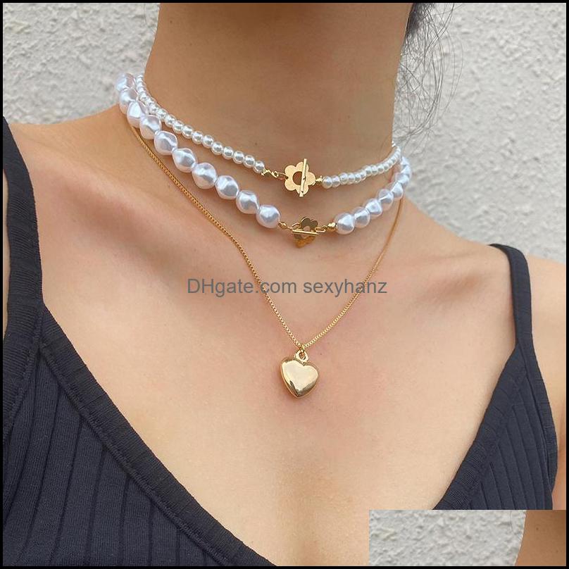 

Pendant Necklaces Pendants Jewelry Heart-Shaped Complex Neck Beaded Irregar Shaped Pearl Clavicle Chain Evening Dress Mti-Layer Creative F