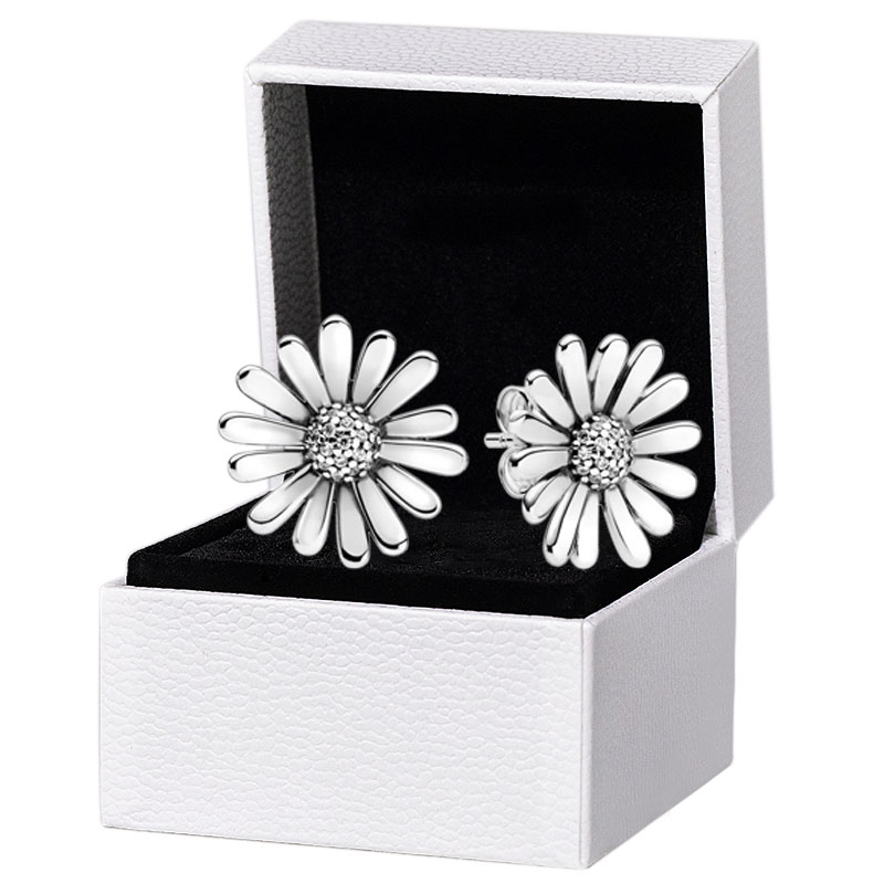 

925 Sterling Silver Pave Daisy Stud Earring Original box set for Pandora Women Party Earrings