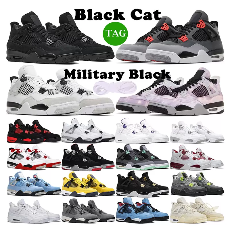 

2022 New Jumpman 4 Mens Womens Basketball shoes Bred 4s UNC Black Cat University Blue The Cactus White Grey Women Pure Royalty Men Sport Sneakers Size 36-47, 44