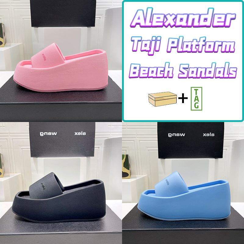 

High Quality Alexander Slippers Square Toe Taji Platform Beach Sandals Fashion Luxury Slides Black Blue Pink Men Women Indoor Sandal, 03. blue