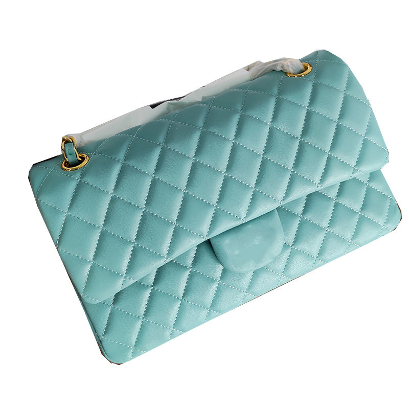 

22P Womens Classic Double Flap Lambskin Blue Bags Gold/Silver Metal Matelasse Chain Crossbody Shoulder Luxury Designer Multi Pochette Outdoor Sacoche Handbag 25cm, Box