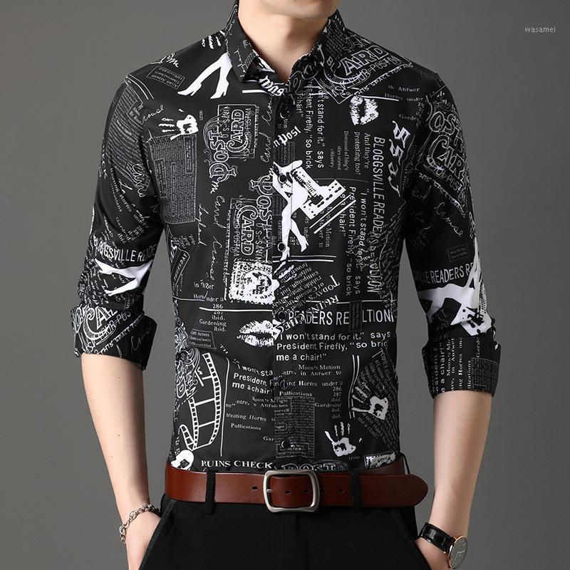 

European Style Spaper 3D Print Fashion Long Sleeve Men Shirt Autumn Quality Soft Comfortable Luxury Camisa Masculina -4XL Men's Casual Shir, As picture