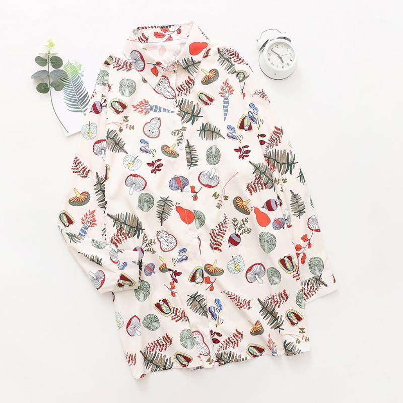 

Women's Hoodies & Sweatshirts CHAMSGEND Womens Retro Vegetable Print Long Sleeve White Button Down Top Shirt Blouse Sudaderas Para Mujer Rop