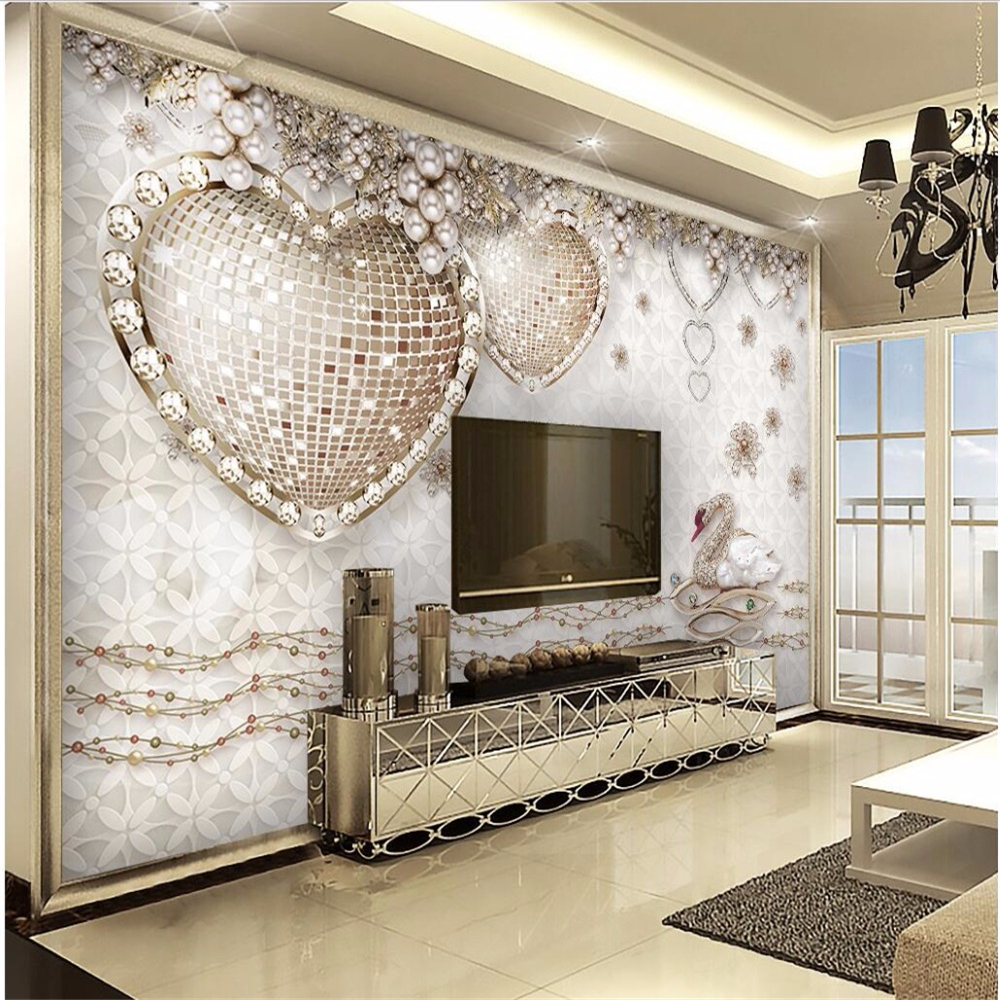 

Custom large murals 3d diamonds love jewelry bedroom living room sofa background wall paper 3d papel de parede mural, Brown