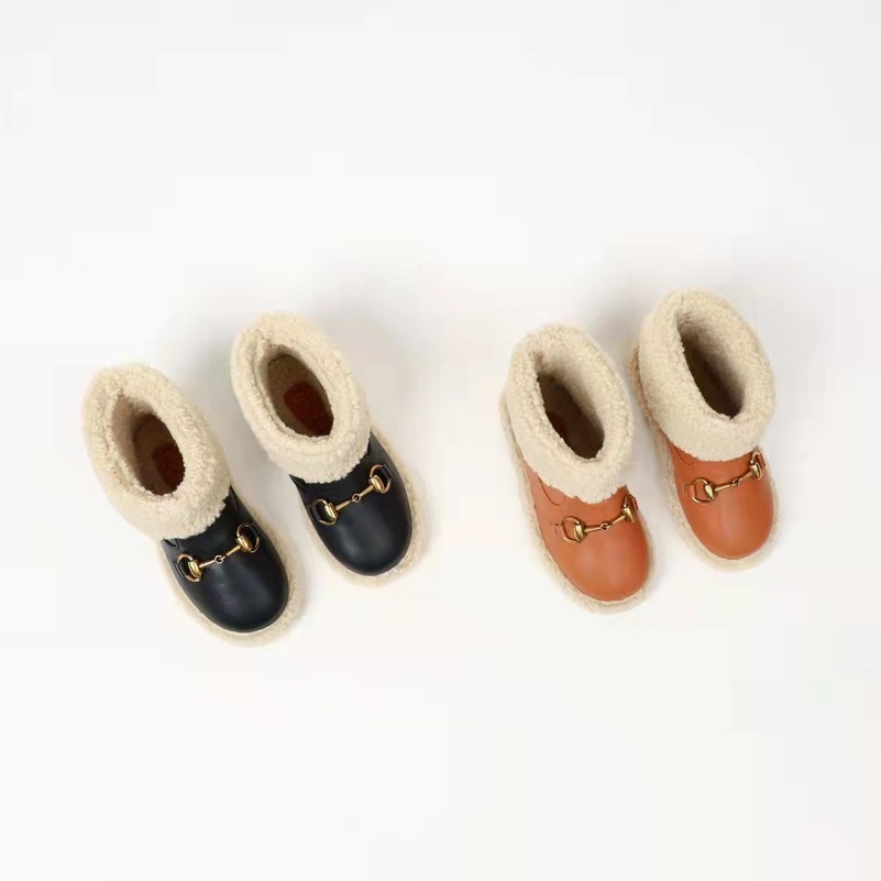 

kid fur boot for girl black fashion kids winter warm shoes genuine leather vamp baby girls boutique snow boots wu 26-35, Customize