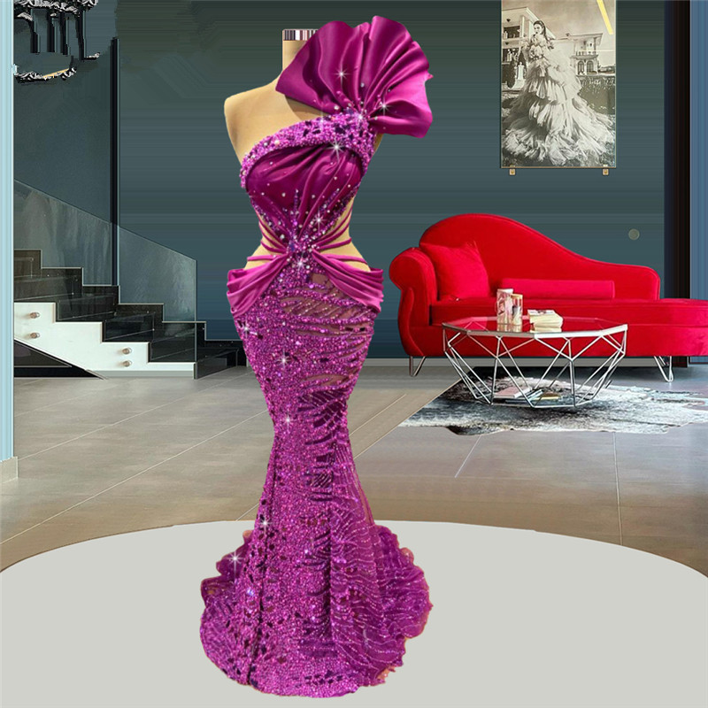 

Luxury Shiny Prom Dresses Crystals Beaded Long Mermaid Evening Dress Custom Made New Arrival Ruffles Formal Celebrity Party Gown, White