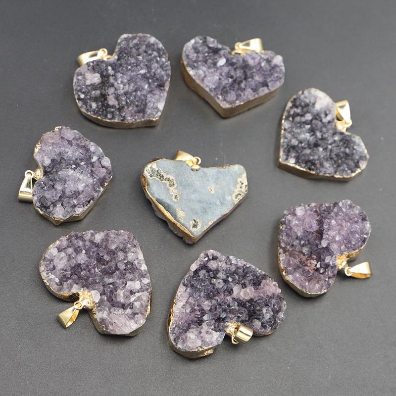 

Pendant Necklaces Natural Amethyst Cluster Stone Pendants Heart Raw Crystals Charms Necklace Healing Quartz Mineral DIY Gift Jewelry Making
