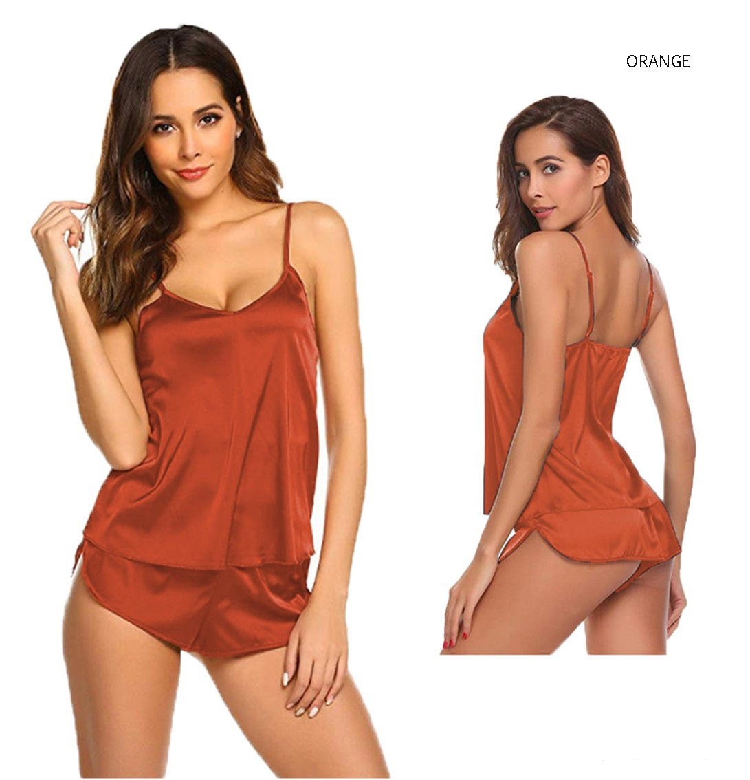 

Womens Designer 2 Piece Sleepwear Womens Sexy Lingerie Satin Pajamas Cami Shorts Set Camisole Nightwear, Wine red
