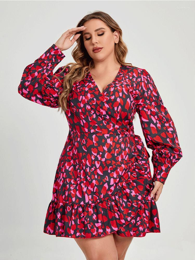 

Plus Size Dresses Women Clothing V Neck Dress Street Fashion For Summer Elegant Long Sleeve Casual Geometry DressesPlus Jasp22