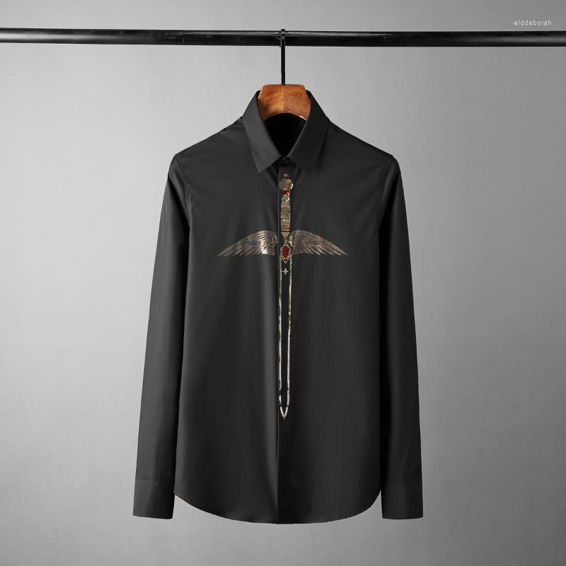 

Men's Casual Shirts Minglu Men Luxury Diamond Sword Long Sleeve Mens Dress High Quality Slim Fit Cotton Party Man 4XLMen's Eldd22, White