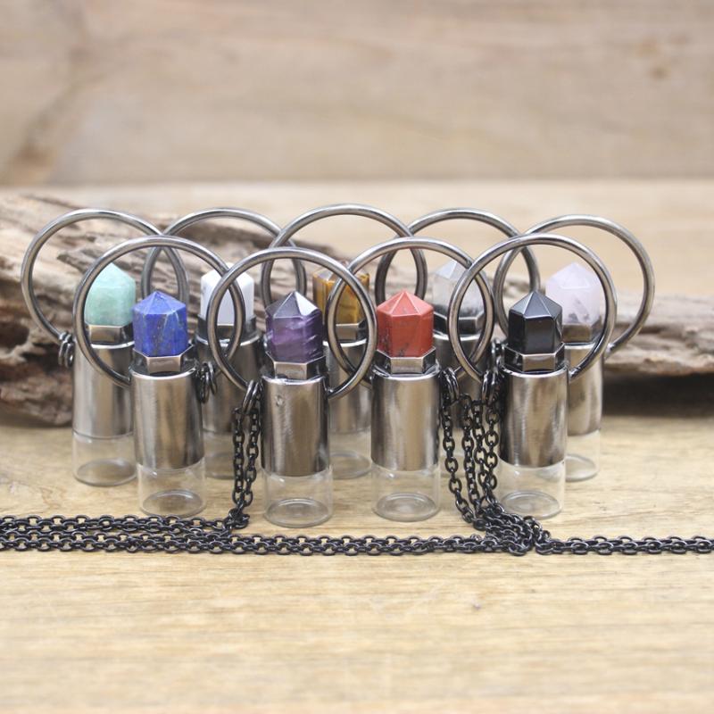

Pendant Necklaces Natural Aventurine Lemon Quartz Perfume Bottle Gun Black Chains Gems Essential Oil Diffuser Necklace Women JewelryQC1141Pe