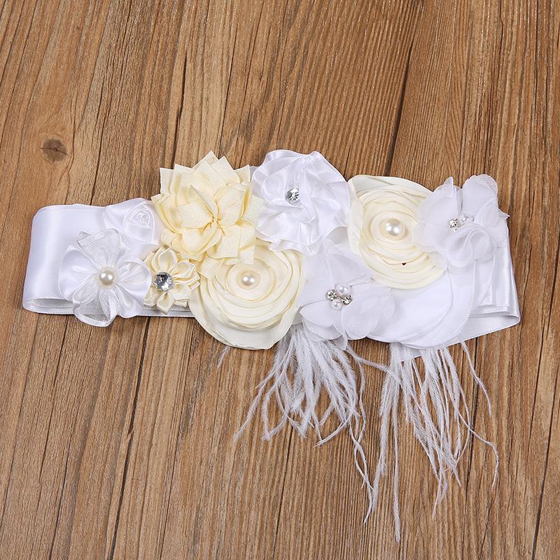 

Belts Kids Girls Satin Ribbons Rhinestone Flower Belt Sash Gown Dress Accessories Children Wedding Girl, White