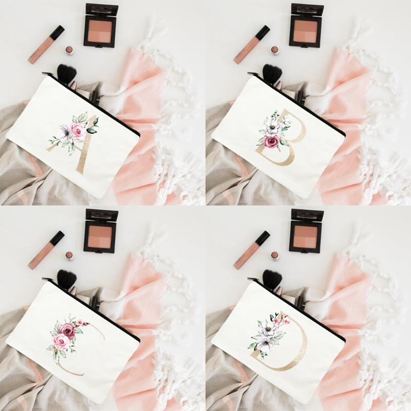 

Cosmetic Bags & Cases Initial Letter A-Z Flower Bag Harajuku Fashion Makeup Pouch Canvas Eco Funny Storage Portable Travel Purse, W07008-tbwh-d