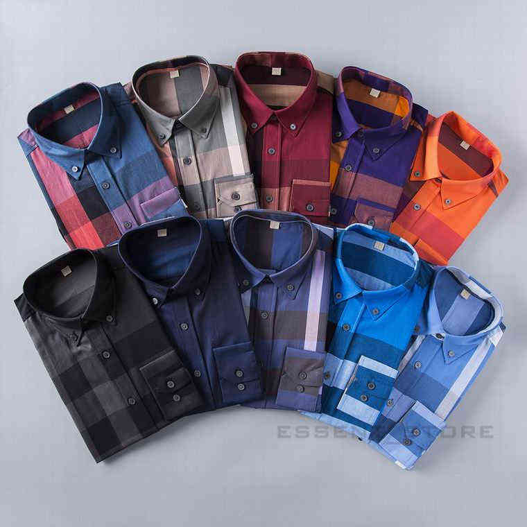 

Designers Mens Dress Casual Shirts Luxurys Slim Silk T-shirts Long Sleeve fashion t business clothing plaid brands 17 color M-3XLKWEC, Good quality