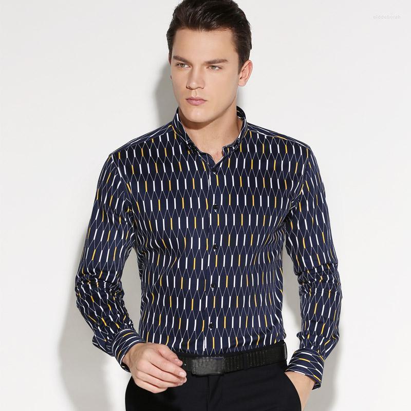 

Men's Casual Shirts Fashion Geometric Printed Style Mens Business Cotton Long Sleeve Non-iron Button Down Young Man Dress Shirt Eldd22, Czq9 96c