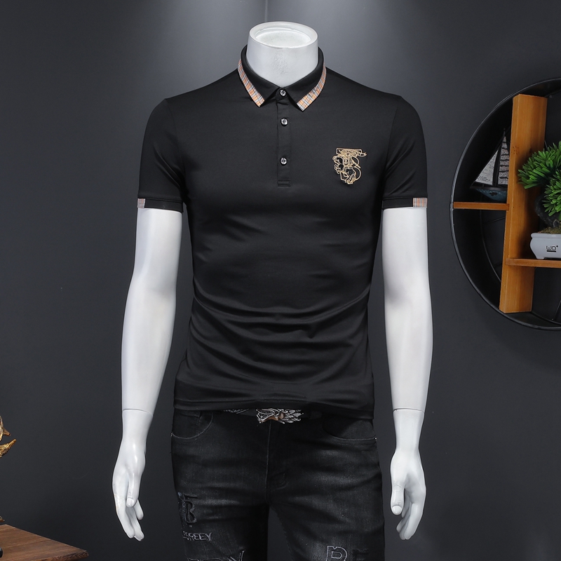 Summer 2023 personalized flower and bird embroidery polo shirt men&#039;s short-sleeved top fashion slim lapel bottoming shirt-image-773804249