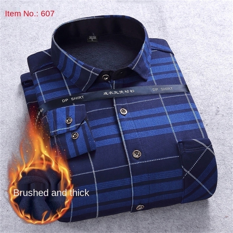 

Autumn Winter warm shirt plus size velvet thickening fashion print plaid long sleeve men's brand dress 220401, 01