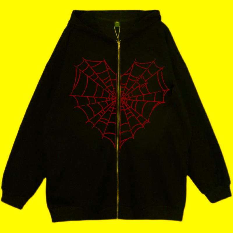 

Men's Hoodies & Sweatshirts Gothic Harajuku Y2k Clothes Women Hip Hop Zipper Hooded Autumn Winter Sweatshirt Female Punk Jacket Colorful Web, Black10