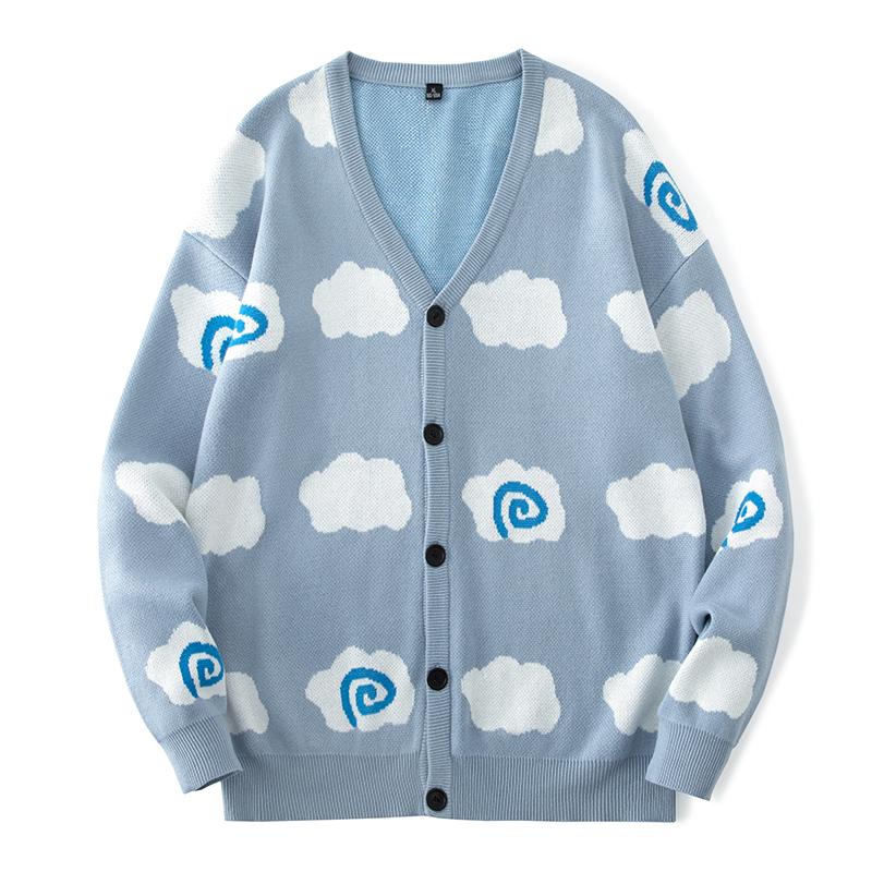

Men's Sweaters Autumn Men's Anime Cardigans Cotton Full Printed Clouds Harajuku Oversized Japan Style Streetwear SweatersMen's, Blue