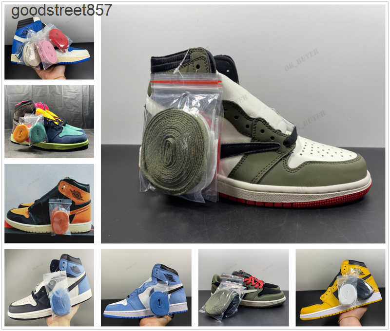 

Travis Scotts Newest 1 1s Basketball Shoes University Blue white oreo UV reactive Barely Rose shimmer dark mocha UNC black cat men women, 37 white cement