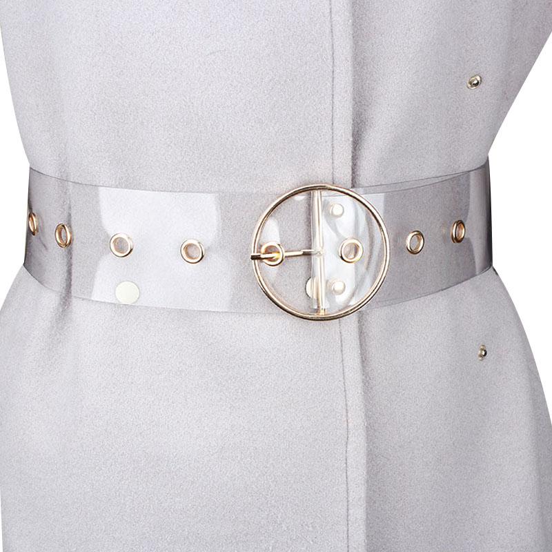 

Belts Wide PVC Clear Transparent Belt Women Fashion Rivet Eyelet Metal Buckle Pin Strap Dress Coat Corset Waistband Clothes AccessoryBelts, Black