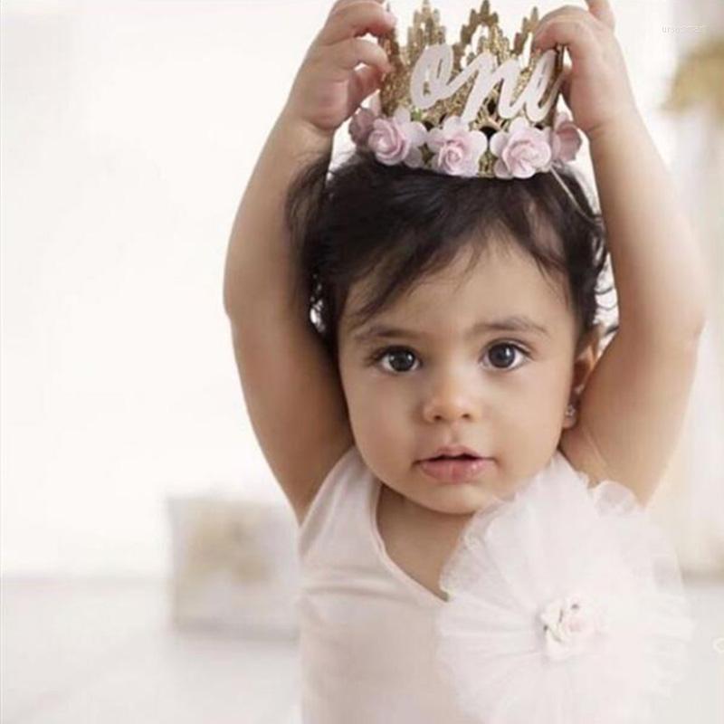 

Hair Accessories 2022 Flower Lace Crown DIY Handmade Birthday Party ONE TWO Headband Children Kids Bands Headwear, One pink