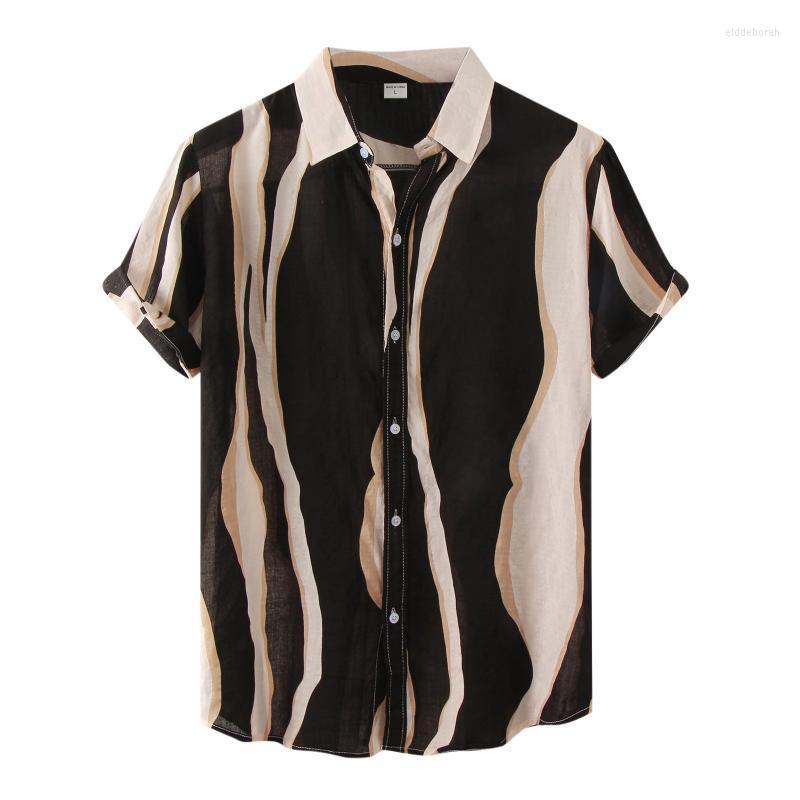 

Men's Casual Shirts Wave Print Men Summer Lapel Collar Short Sleeve For Button Vintage Hawaiian Shirt Blouses Et ChemisesMen's Eldd22, Black