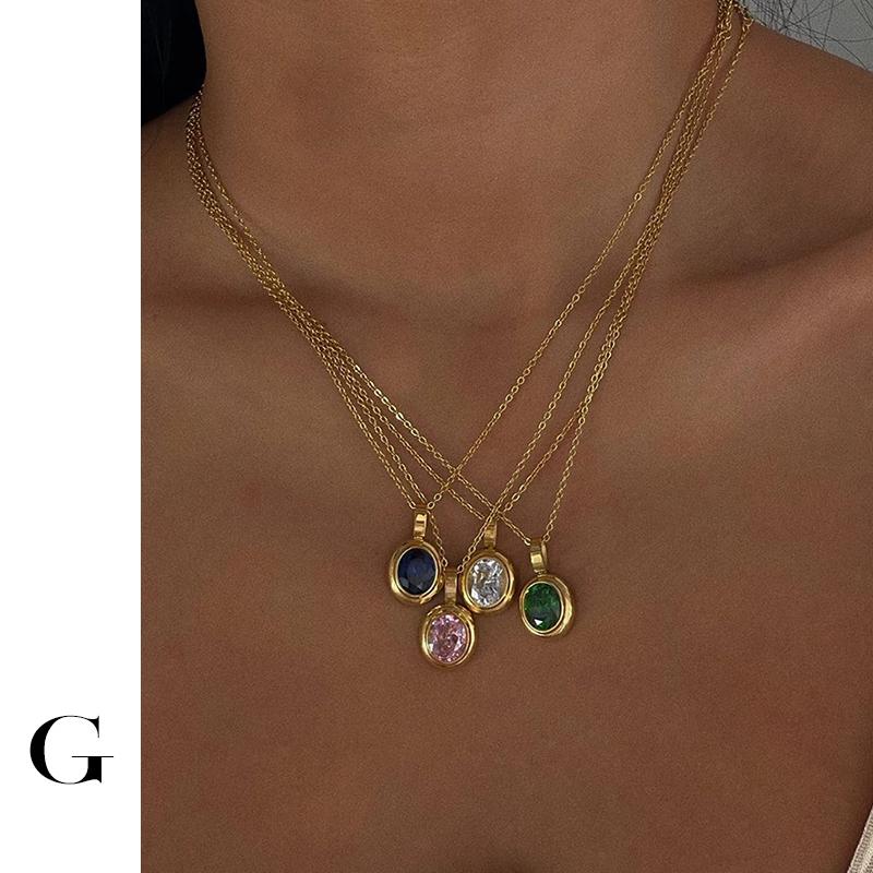 

Pendant Necklaces Multicolor Vintage Titanium Steel Colorful Necklace Waterproof Dome For Women Bijoux Crystal BanquetPendant
