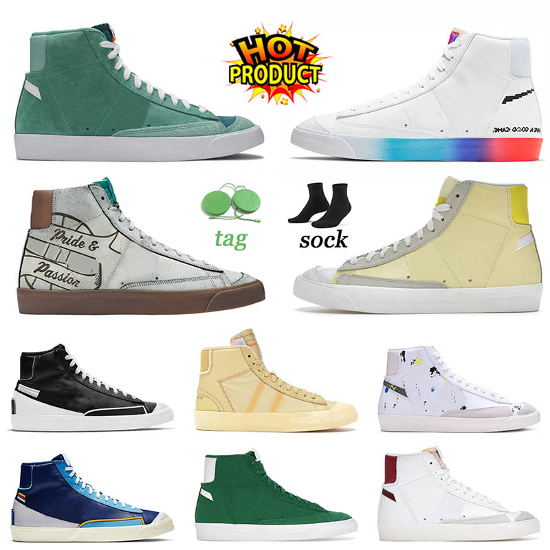 

Wholesale Mens Blazer Mid 77 Running Shoes Fashion Designer Paint Splatter Vintage Pine Green Pomegranate Thermal White Womens Sneakers Trainers Size 36-45, A43 white 36-45