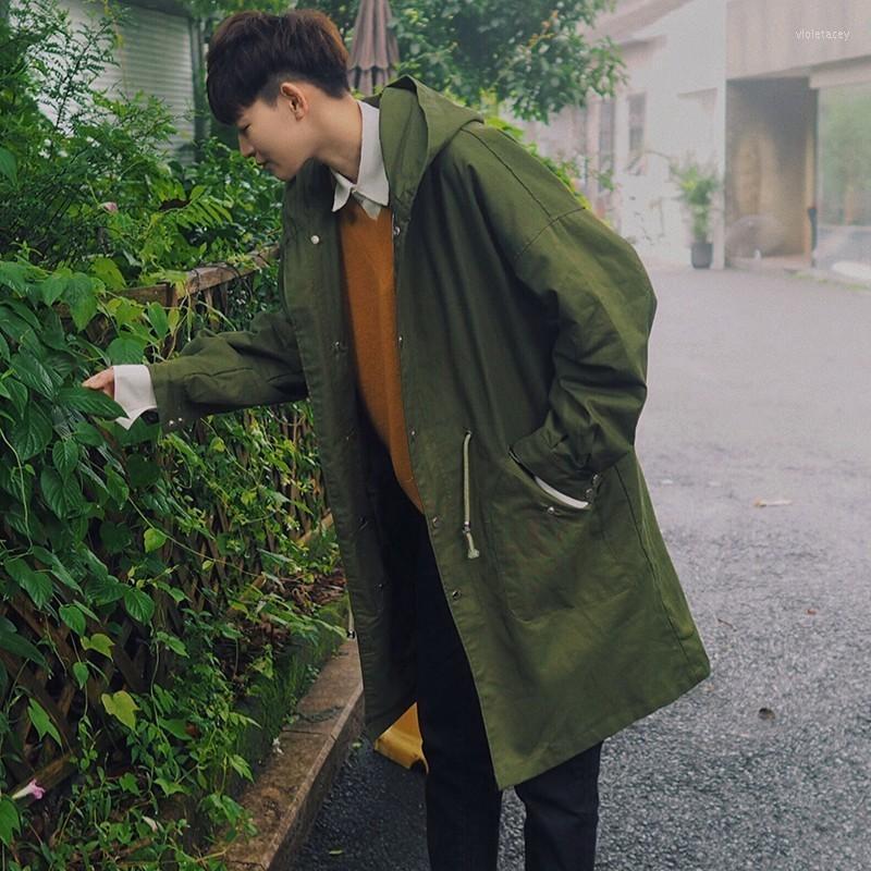 

Men' Trench Coats Hooded Coat Men Big Pocket Punk Style Spring Casual Loose 2022 Single Breasted Army Green X9103Men' Viol22, Black