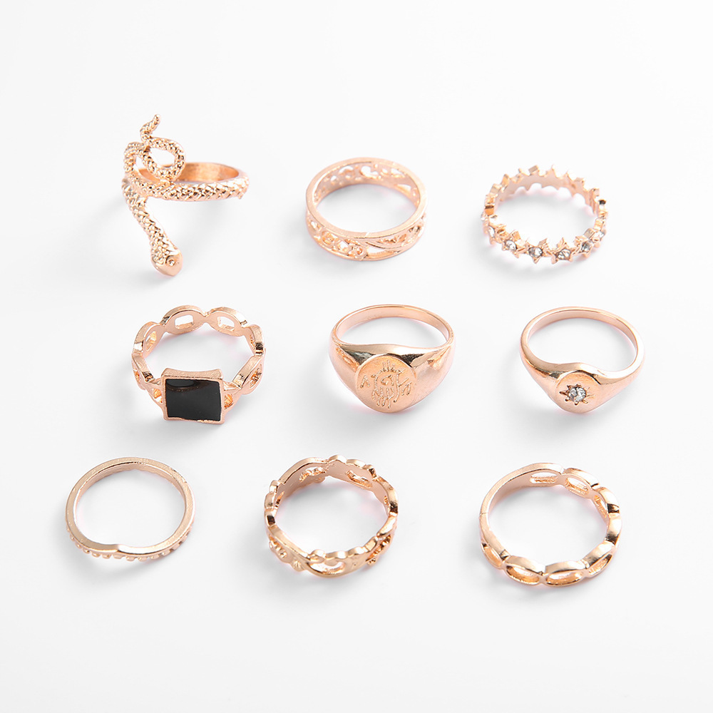 

Anillo Geométrico Bohemio Creativo Con Goteo Aceite, Tendencia Fresca, Diamante Hueco En Forma De Serpiente, Conjunto 9 Piezas De