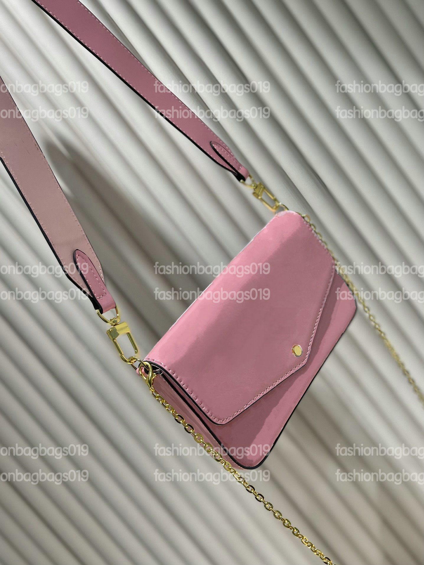 

2022 Womens Multi-Pochette Cross Body Bags Pink Quilted Cowhide Leather 3 in 1 Gold-Color Chain For Hand Or Short Shoulder Carry Round Coin Purse Versatile Black Bag