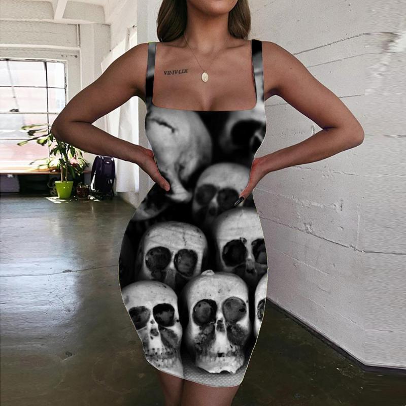 

Casual Dresses Skull Dress Women Hip Hop 3d Print Rock Vestido Sexy Street Bodycon Womens Clothing Plus Size Vintage Boho FashionCasual, Aadzl-12959