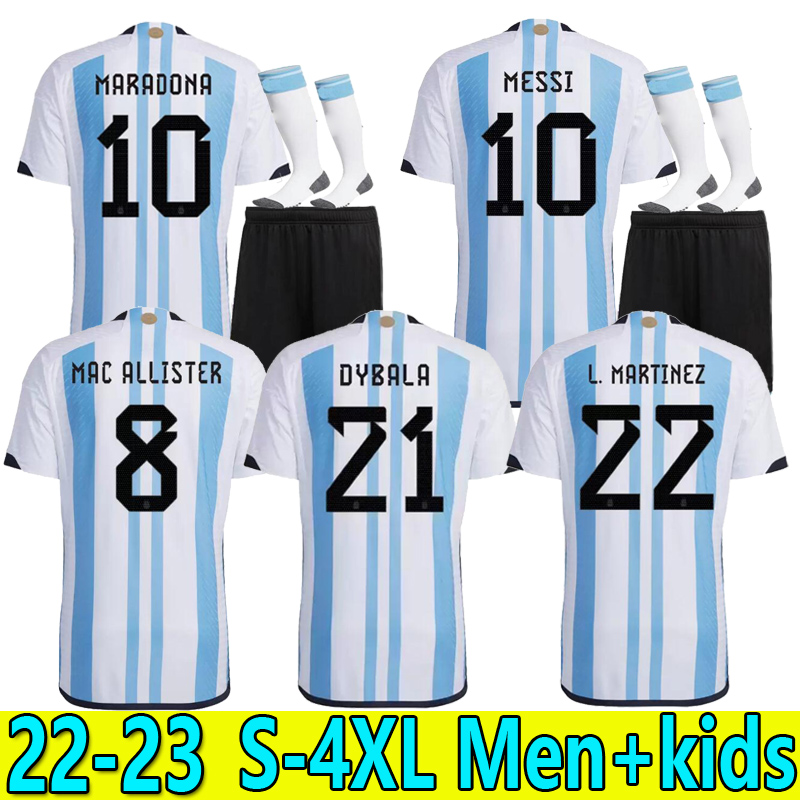 

S-4XL Argentina soccer Jersey football shirt 2022 DYBALA AGUERO MARADONA DI MARIA 22 23 fans player version Men Kids kit sets uniforms socks