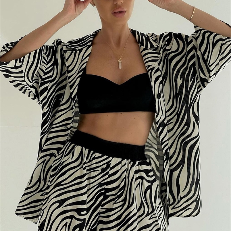 

Clacive Summer Short Sleeve Shirt Of Two Fashion Pieces For Women Elegant Casual Print Loose High Waisted Shorts Set Female 220613, Black