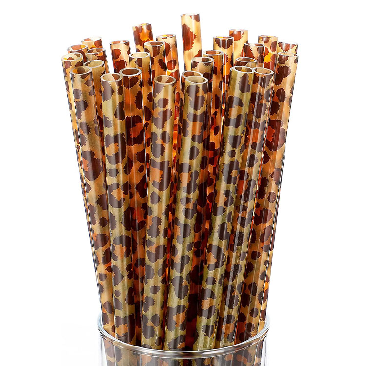 

Reusable 9 inch Plastic Drinking Straws Leopard Printed for 20oz Tumbler