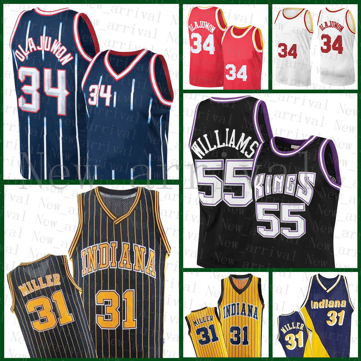 

2022 Cheap Indiana Houstons Rocket Pacer Sacramentos King 55 Hakeem Olajuwon Reggie Miller Basketball Jersey 34 31 Jason Williams Inexpensive