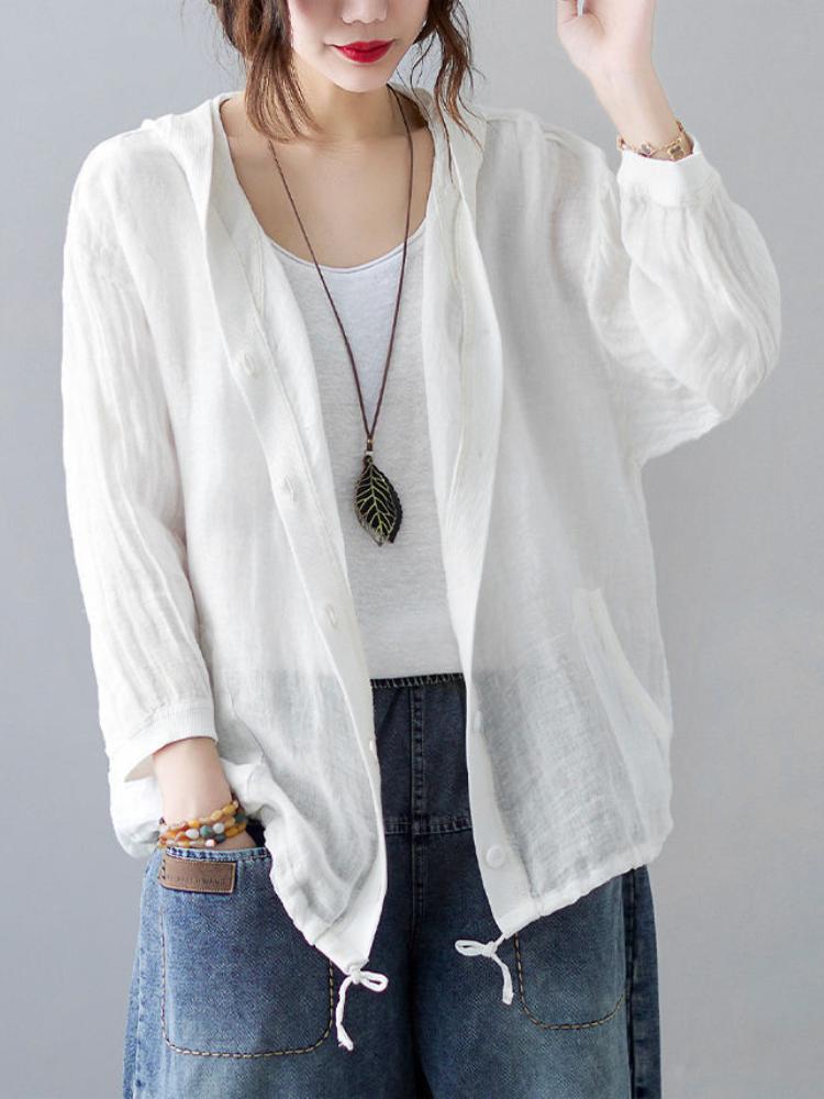 

Women's Jackets Women Summer Cotton Linen Casual 2022 Simple Style Solid Color Loose Comfortable Female Hooded Sunscreen Coats WhiteWomen's, White