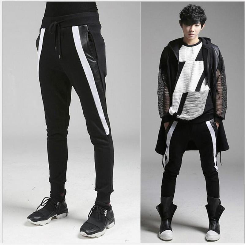 

Men's Pants Fashion Casual Korean Feet Tide Personality Harem Sweatpants Hairstylist Singer CostumesMen's, Black