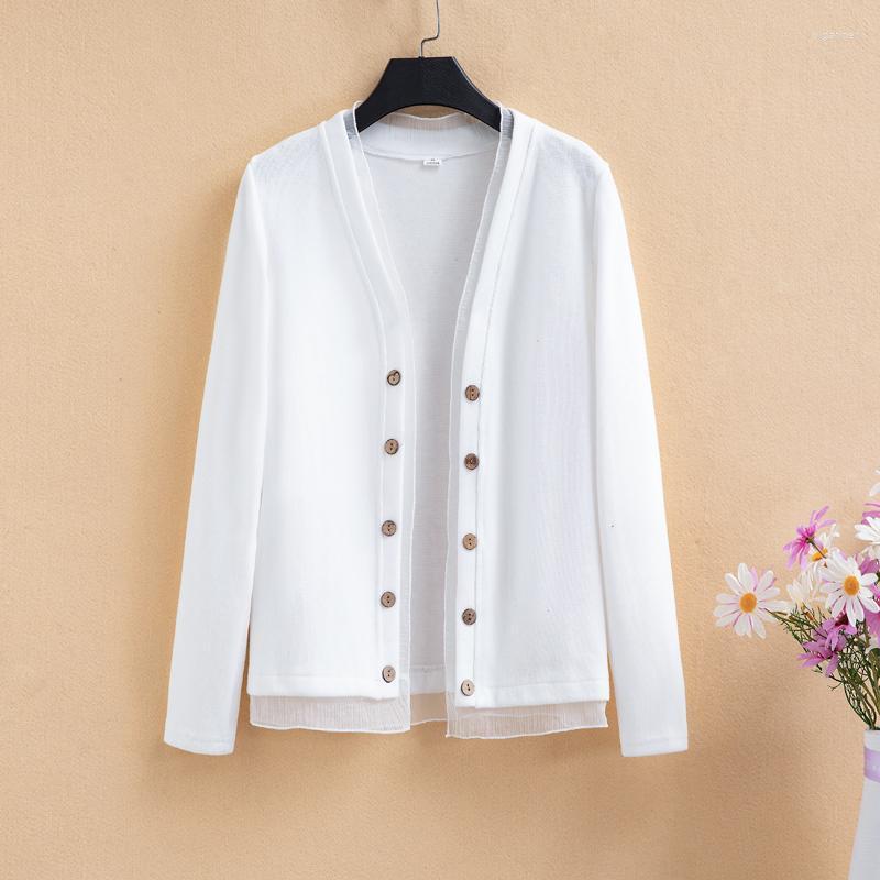 

Women's Knits & Tees Autumn Summer Cardigan Women Long Sleeve Shawl Knitted Sweater Female Thin Jacket Coat Ladies Sun Protection Outwear To, Blue