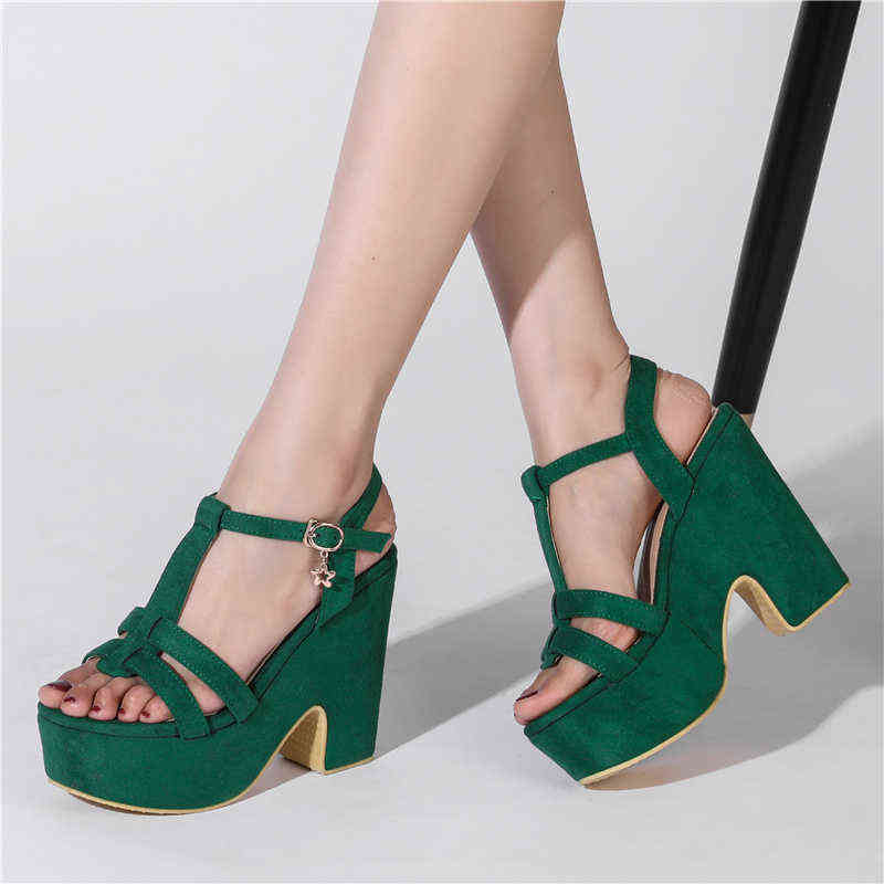 

Sandals Women s Gladiator Platform Shoes Sexy Punk Heels Tstraps Flock Summer Green Black Party Female 220427