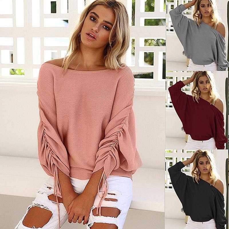

Women' Sweaters Women Autumn Casual Long Sleeve One Shoulder Solid Slouchy Loose Pullover Sexy StraplessWomen' Jemi22, Jiu hong