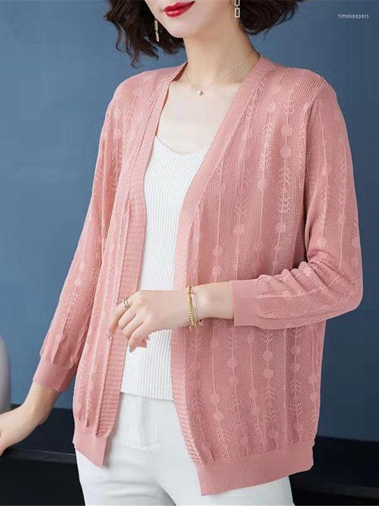 

Women' Knits & Tees -4XL Muticolor Knit Cardigan Vacation Long Sleeve Tops Summer Sunscreen Shirt Women Shawl Korean Elegant Solid Knitwea, Orange