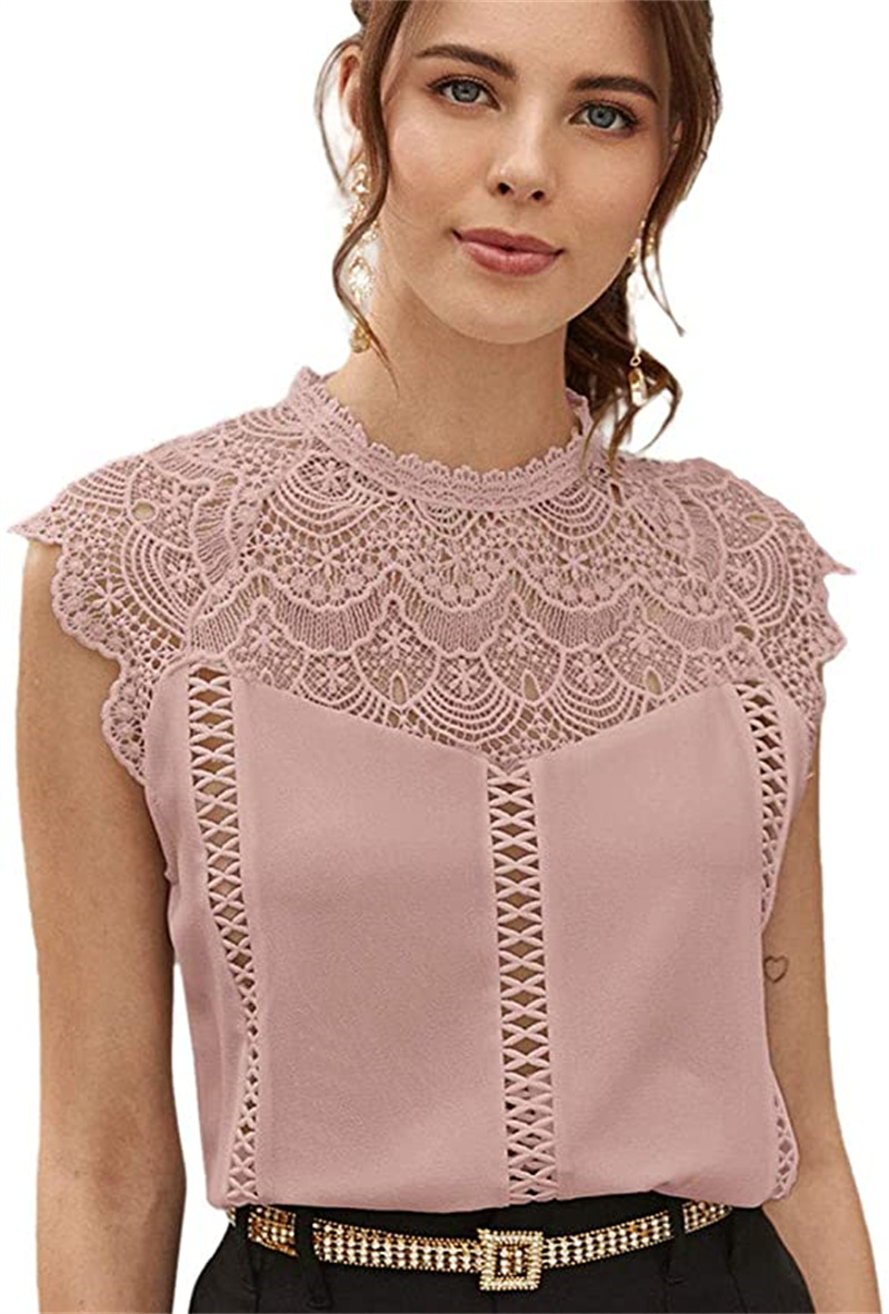 

Tops & Tees Ladies elegant cover sleeve keyhole clash-colored lace blouse blouse, Photo color