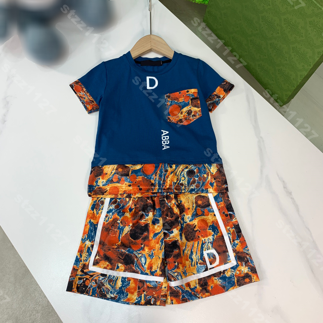 

Designer kids t shirts shorts set casual sports suits stitching luxury tracksuit short sleeve tee siblings 2 piece suit logo D..G brand size 100-160 baby clothes album, 15